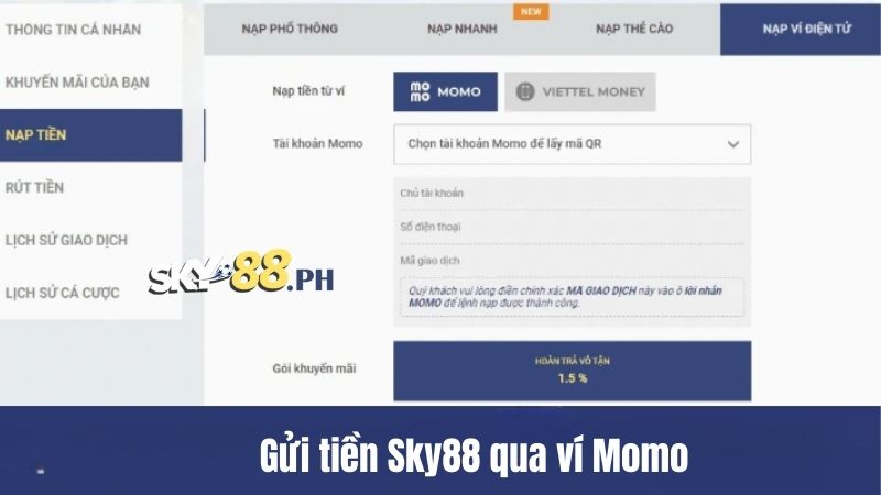 Gửi tiền Sky88 qua ví Momo 